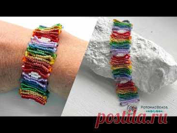 Rainbow Ribbon Seed Bead Bracelet - DIY Jewelry Making Tutorial by PotomacBeads