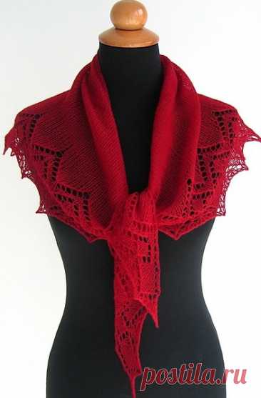 Вязание красной шали спицами