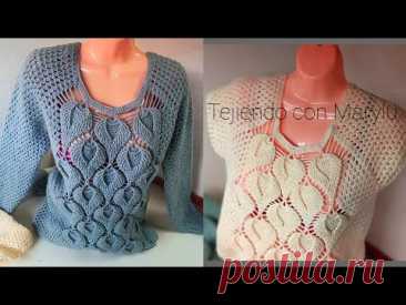 #TejiendoconMarylu blusa tejido a crochet con hojas