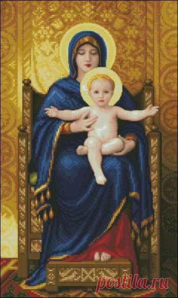схема для вышивки крестом иконы Богородица с младенцем на троне