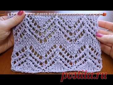 Простой эффектный ажурный узор спицами + схема. Knitting an easy and effect openwork pattern.