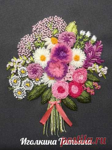 Совместная вышивка букета цветов по МК Наталии Левченко (бразильская вышивка)