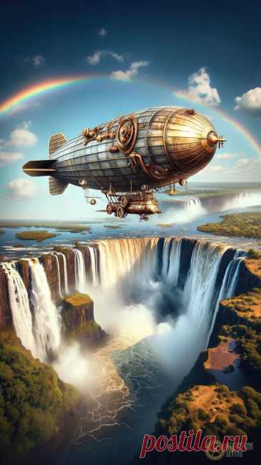 Steampunk Blimp over Victoria Falls