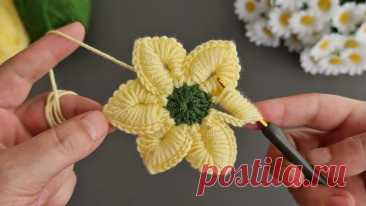 3D Супер!. Цветок крючком 🌺 Очень легко связать цветок крючком для начинающих. Тунисское вязание крючком