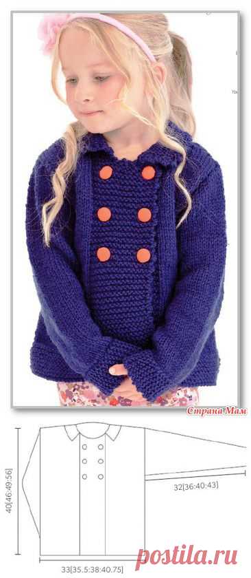 Жакет-пальто с двубортной застежкой для девочки - Вязание спицами - Страна Мам