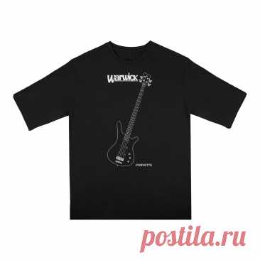 Футболка оверсайз «Warwick Corvette. Бас-гитара. Bass guitar. Rock.» цвет черный - дизайнер принта Kaplio