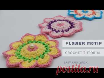 CROCHET | How to crochet EASY Motif Flower | CROCHET Motif Tutorial for beginners | BY PINK YARN