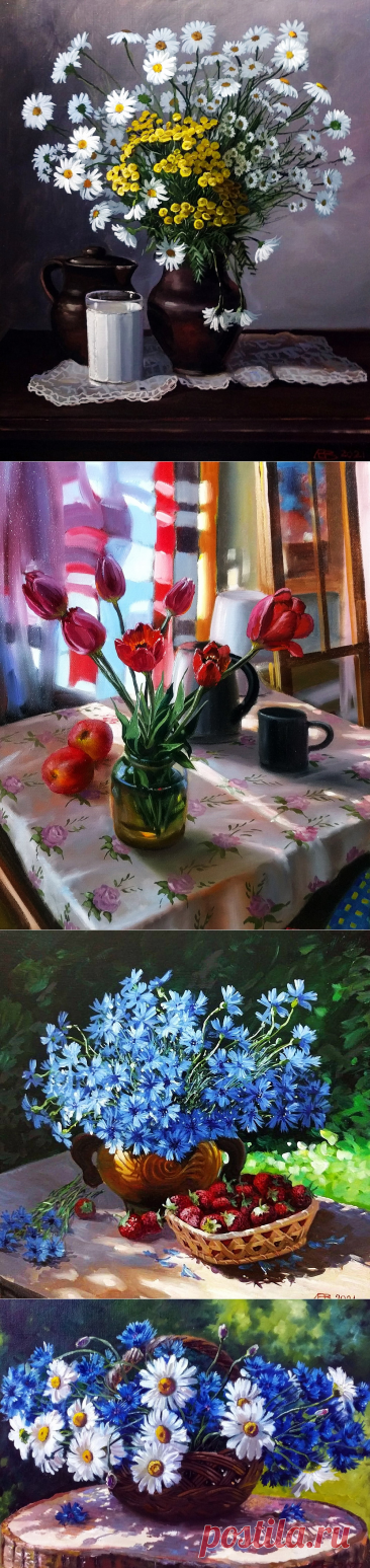 Полевые цветы в своих ситцевых платьях в хороводе кружились на зелёном лугу... Художник Евгений Лощилов.