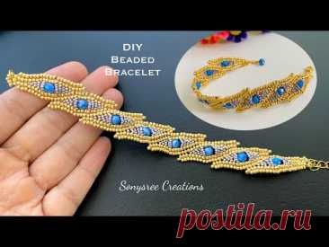 Herringbone waves Bracelet || DIY Beaded Bracelet || Herringbone stitch beaded bracelet