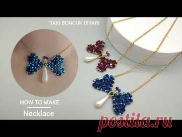 Boncuktan kelebek kolye yapımı//nasıl yapılır? //DIY butterfly necklace. Beaded butterfly