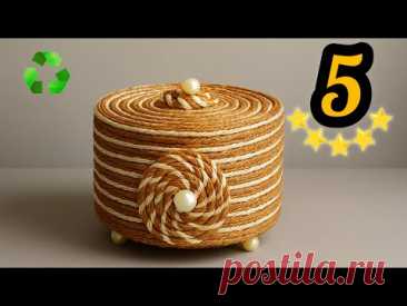 DIY Yarn Woven Storage Basket with Cardboard ♻️😍 Handmade 5-Star Craft Idea