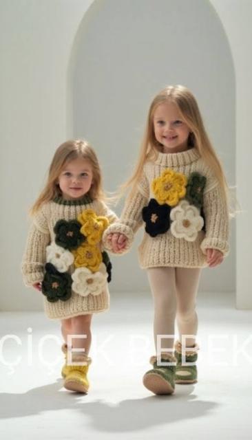 Crochet knit outfit | Knit with flowers pattern, Chunky flower sweater, Handmade sweater with flowers