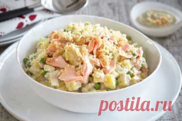 Салат Оливье с копченой рыбой — Домашняя кулинария