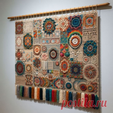 Интересное сочетание цветов и техник в вязании