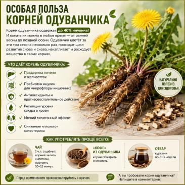 Особая польза корней одуванчика