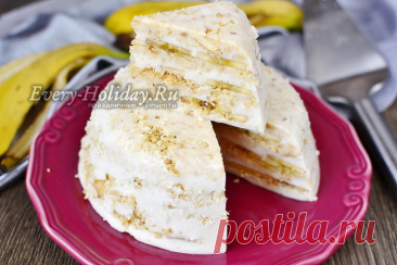 Торт за 5 минут без выпечки из печенья с бананом