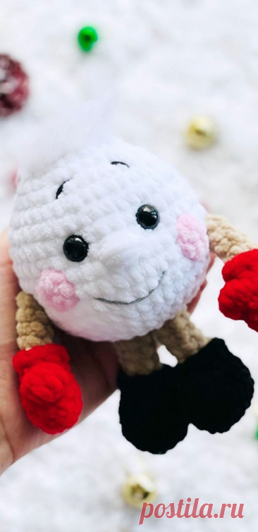 PDF Снежок крючком. FREE crochet pattern; Аmigurumi toy patterns. Амигуруми схемы и описания на русском. Вязаные игрушки и поделки своими руками #amimore - плюшевый снежок к Новому году, новогодняя игрушка из плюшевой пряжи.