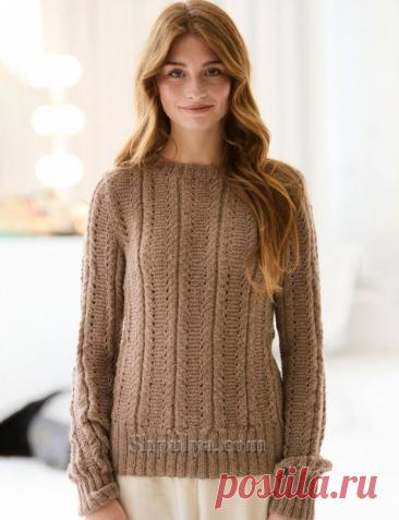 Шоколадный вязаный пуловер с ажурным узором из шерсти ламы — Shpulya.com - схемы с описанием для вязания спицами и крючком