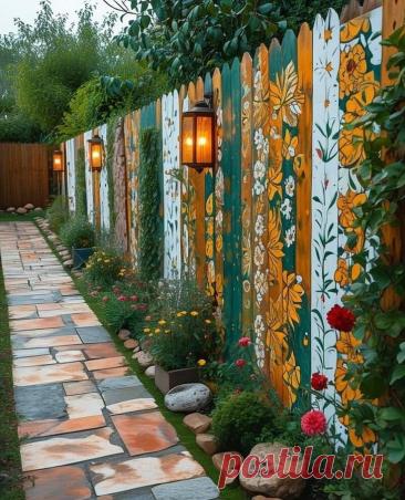 Fence with design | Artistic landscaping, Garden fence murals, Fence ideas