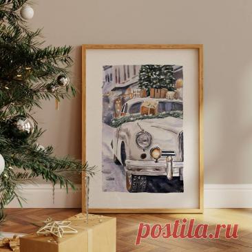 Постер новогодний интерьерный, акварель