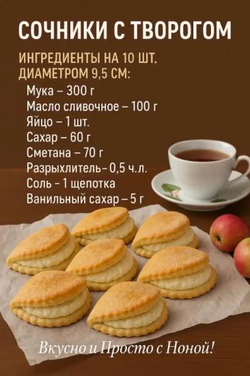✅Для начинки: Творог — 270–300 г Сахар — 40–50 г Крахмал... | Интересный контент в группе Вкусно и Просто c Ноной!