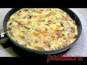 Быстрый и Вкусный Жюльен на сковороде - с курицей, грибами и сыром!