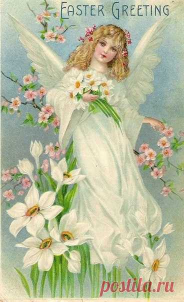 Пасхальные очень нежные винтажные открытки с ангелочками))))