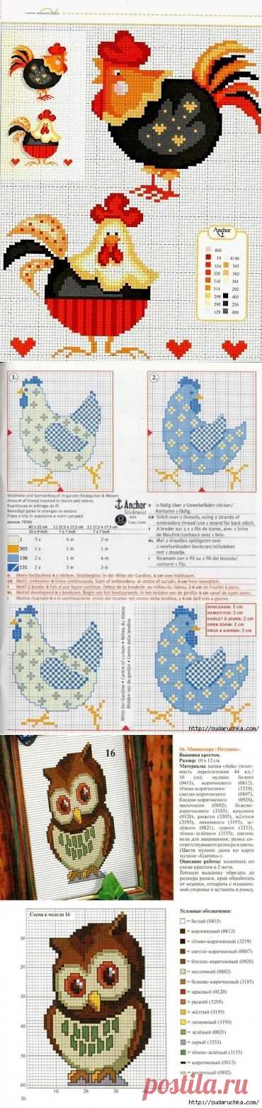 "Птицы". Схемы вышивки крестом.