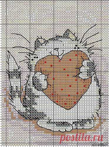 Схема для вышивки крестом: Кот с сердечком - Животные - Каталог статей - Бесплатные схемы для вышивки крестом