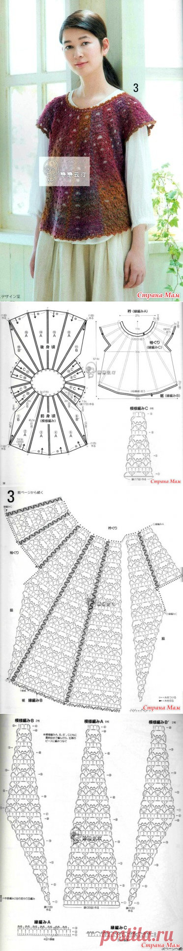 Расклешенная туника связанная клиньями к горловине. Крючок. - ВЯЗАНАЯ МОДА+ ДЛЯ НЕМОДЕЛЬНЫХ ДАМ - Страна Мам