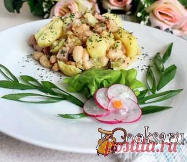 Горячий салат из молодого картофеля с ветчиной и фасолью фото рецепт приготовления