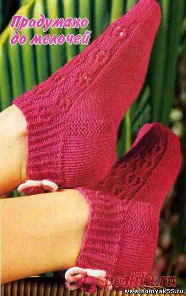 Короткие носочки с цветами спицами | «Хомяк55.ру» сайт о вязании