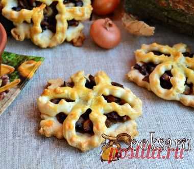Хрустящие открытые пирожки-цветочки с грибами фото рецепт приготовления