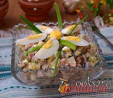 Салат с ветчиной,яйцами и маринованными грибами рецепт с фото