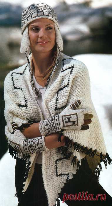 Шапочка, шарф и перчатки в индейском стиле.