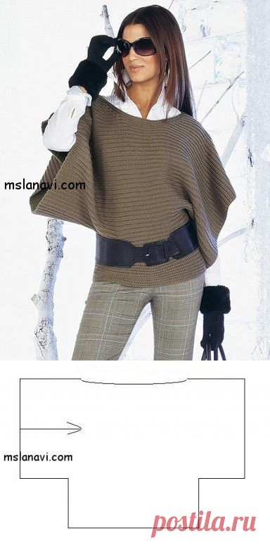 Вязаный пуловер Т-образный | Вяжем с Ланой