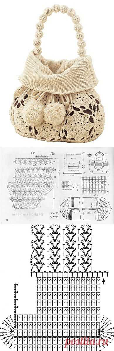 Сумка, вязаная спицами и крючком - схема.