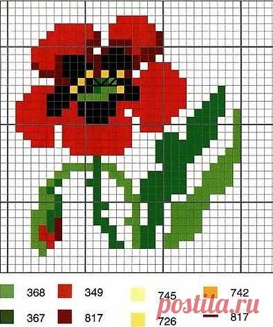 Красные маки - схемы вышивки крестом