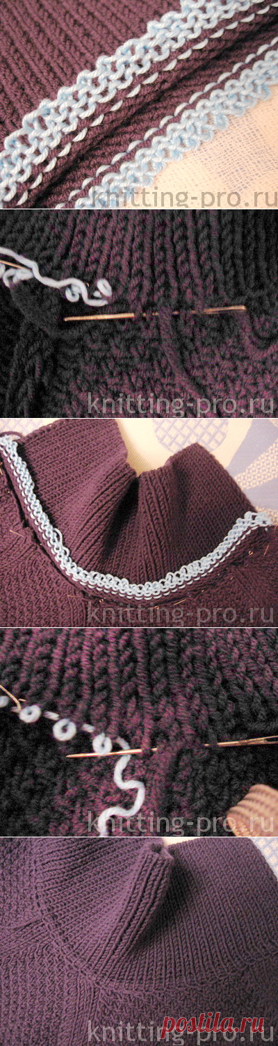 Присоединение воротника-гольф способом "в карман" - knitting-pro.ru - От азов к мастерству