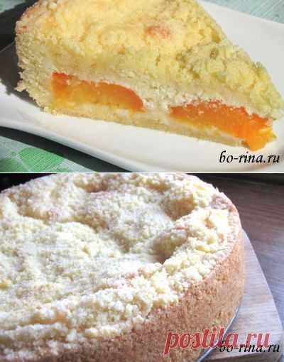 Нежный творожный пирог с абрикосами и штрейзелем