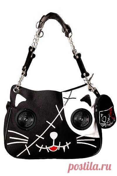 Cat with Speaker Eyes Black & White Handbag by Banned