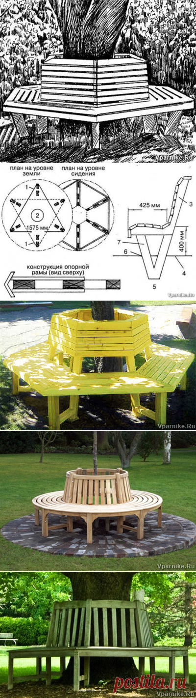 Как сделать скамью вокруг дерева. Схема, перечень материалов | Vparnike.ru