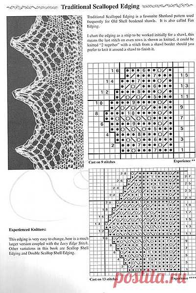 Вязание. Коллекция узоров каймы для шалей спицами ( 34 узора).