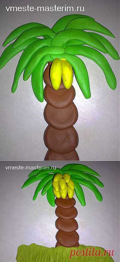 Рисуем пластилином объемную пальму с бананами (мастер-класс)