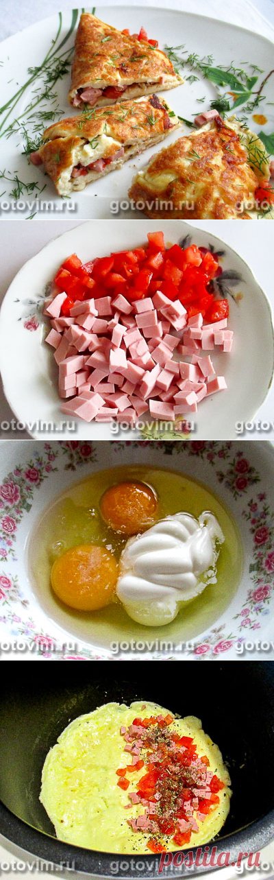 Омлет, фаршированный колбасой и помидорами, в мультиварке. Рецепт с фото / Готовим.РУ