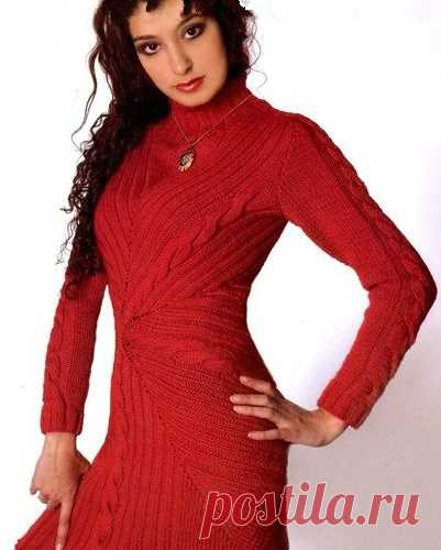 Красивое красное платье спицами