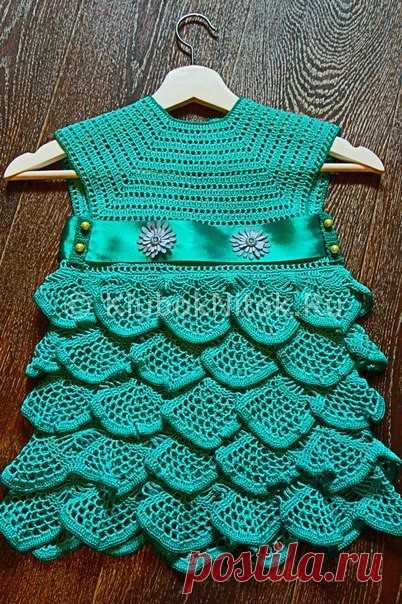 Зеленое платье для девочки крючком | Вязание для девочек | Вязание спицами и крючком. Схемы вязания.
