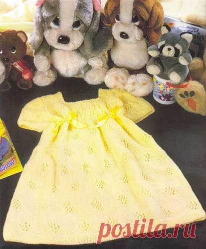 Желтое платье на девочку на 1-2 года, связанное спицами. Подробное описание/Платья, туники и сарафаны/Вязание/Статьи / Шитье, вязание, рукоделие, бисероплетение