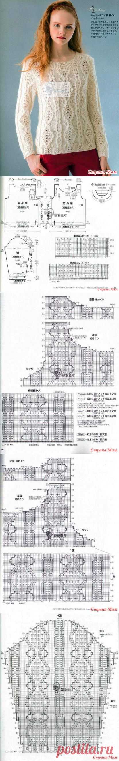Пуловер ромбовидным вертикальным узором. Спицы. - ВЯЗАНАЯ МОДА+ ДЛЯ НЕМОДЕЛЬНЫХ ДАМ - Страна Мам