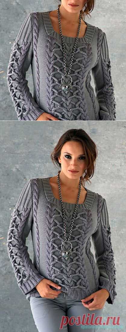 Красивое вязание | Пуловер спицами с аранами